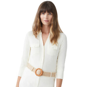 J.MCLAUGHLIN Off White Brynn Lyford Jersey Shirt 3/4 Sleeve Pockets Women's XS